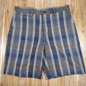 Vintage Polo Ralph Lauren Plaid Flat Front Shorts Men's Size 34 Blue Brown Khaki
